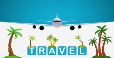Sıcak ülkelere uçak yolculuğu, aile tatili - Vektör illüstrasyonu