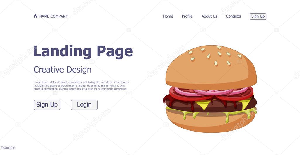 Design concept food shop burger landing page website - Vector illustration