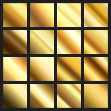 16 PC 'yi ayarla. Vurgulanmış altın metalik arkaplanlar - Vektör illüstrasyonu