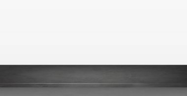Beyaz panoramik arkaplan üzerinde siyah taş masa üstü, promosyon ağ şablonu - Vektör illüstrasyonu