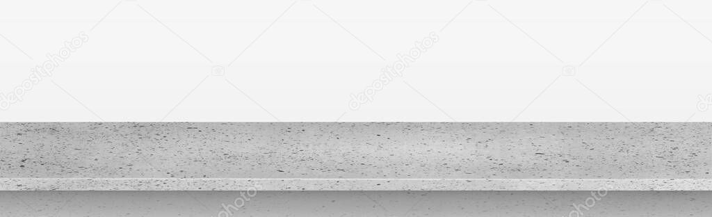 Gray concrete stone countertop on white panoramic background, promotional web template - Vector illustration