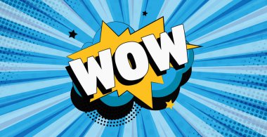 Renkli bir arkaplanda çizgi roman yakınlaştırması WOW - Vektör illüstrasyonu