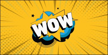 Renkli bir arkaplanda çizgi roman yakınlaştırması WOW - Vektör illüstrasyonu