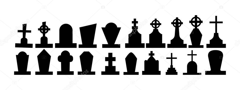 Selection of gravestones from the halloween cemetery on a white background - Vector illustration