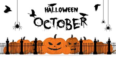 Beyaz arka planda turuncu balkabaklarının Cadılar Bayramı selamlaması - Vektör çizimi