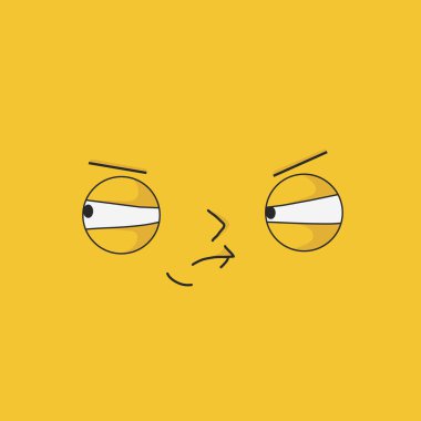 Düşünceli, etkileyici duyguları olan sinsi bir yüz - Vektör çizimi