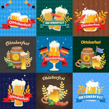 9 pc. Oktoberfest bira festivali reklam pankartları - illüstrasyon