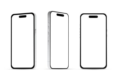 Gümüş akıllı telefon 14 model, yeni bilişim endüstrisi, beyaz arka planda web tasarımı için model - Vektör illüstrasyonu