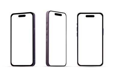 Mor akıllı telefon 14 model, yeni bilişim endüstrisi, beyaz arka planda web tasarımı için model - Vektör illüstrasyonu