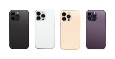 Yenilik, akıllı telefon için modern cihaz 14 profesyonel versiyon, 4 pc seti, yeni orijinal renkler - vektör illüstrasyonu