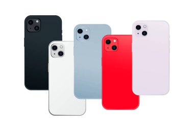 Yenilikçi modern akıllı telefon aygıtı 14 sürüm, 5 pc yeni orijinal renkler ayarla - Vektör illüstrasyonu