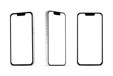 Beyaz akıllı telefon 14 model, yeni bilişim endüstrisi, beyaz arka planda web tasarımı için model - Vektör illüstrasyonu