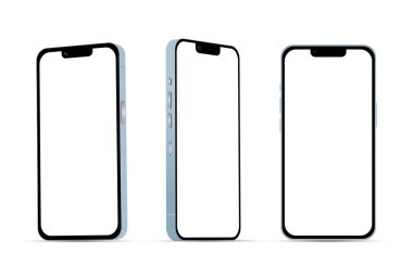 Mavi akıllı telefon 14 model, yeni bilişim endüstrisi, beyaz arka planda web tasarımı için model - Vektör illüstrasyonu