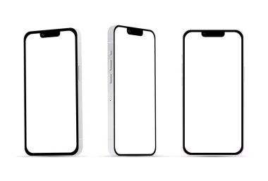 Mor akıllı telefon 14 model, yeni bilişim endüstrisi, beyaz arka planda web tasarımı için model - Vektör illüstrasyonu