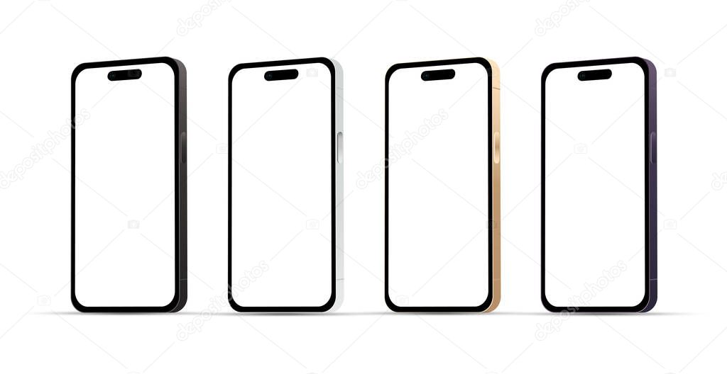 Novelty, modern gadget for smartphone 14 pro version, set of 4 pieces, new original colors, template for web design on a white background - Vector illustration
