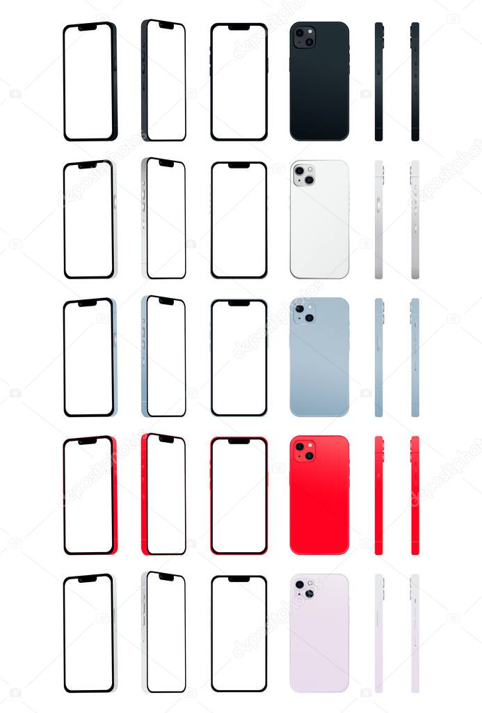 Set of 30 pcs novelty modern smartphone 14, original colors, templates for advertising - Vector illustration
