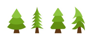 Soyut yeşil noel ağaçlarını beyaz arkaplana ayarla - Vektör illüstrasyonuComment