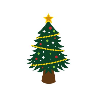 Beyaz arka planda süslü bir Noel ağacının soyut çizimi - Vektör illüstrasyonu