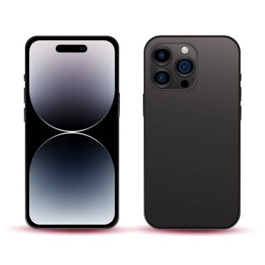 Siyah akıllı telefon, model telefon 14 PRO, yeni bilişim endüstrisi, orijinal duvar kağıdı, beyaz arka planda web tasarımı için model - Vektör illüstrasyonu