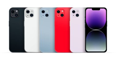 Yenilikçi modern akıllı telefon aygıtı 14 sürüm, 5 pc yeni orijinal renkler ayarla - Vektör illüstrasyonu