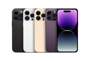 Yenilik, akıllı telefon için modern cihaz 14 profesyonel versiyon, 4 pc seti, yeni orijinal renkler - vektör illüstrasyonu