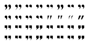 Vektör tırnak işaretleri, işaret siluetleri, siyah tırnak işareti simgesi - Vektör illüstrasyonu