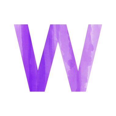 İngiliz alfabesi, W harfi mavi suluboya ile boyanmış.