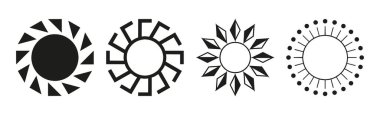 Beyaz arkaplanda 4 farklı siyah güneş soyutlama parçasının toplanması - Vektör illüstrasyonu