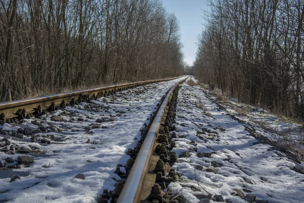 Railway Tracks Rural Scene Winter Selective Focus — Foto Stock