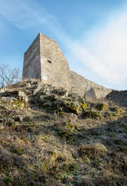 Ruinas Del Castillo Gótico Medieval Reviste Castillo Podzamcie Revistske Países — Foto de Stock