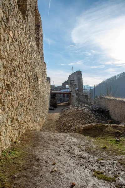 Ruinas Del Castillo Gótico Medieval Reviste Castillo Podzamcie Revistske Países —  Fotos de Stock