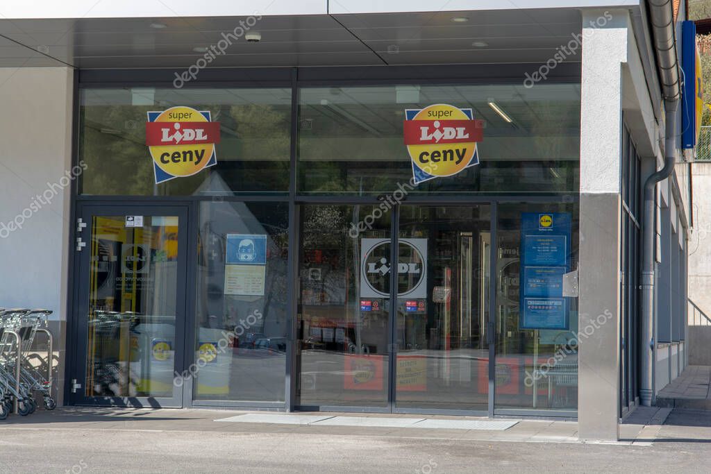 Nova Bana, Slovakia - March, 18 , 2022 : Lidl shop Sign. Brand logo. Lidl is a German international discount retailer chain that operates over 11,000 stores worldwide.