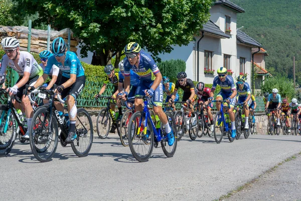 Nova Bana, Slovakia - July, 24, 2022 : Visegrad 4 Bicycle Race 2022. Group of cyclists competing in the bicycle race.