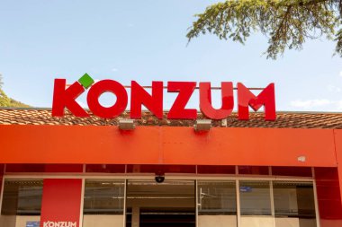 Moscenicka Draga, Croatia - August, 13, 2022 : Konzum supermarket. Konzum is Croatia's largest supermarket chain.