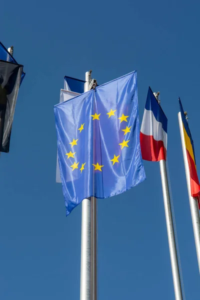 Row National Flags World Flags Blowing Wind — Stockfoto