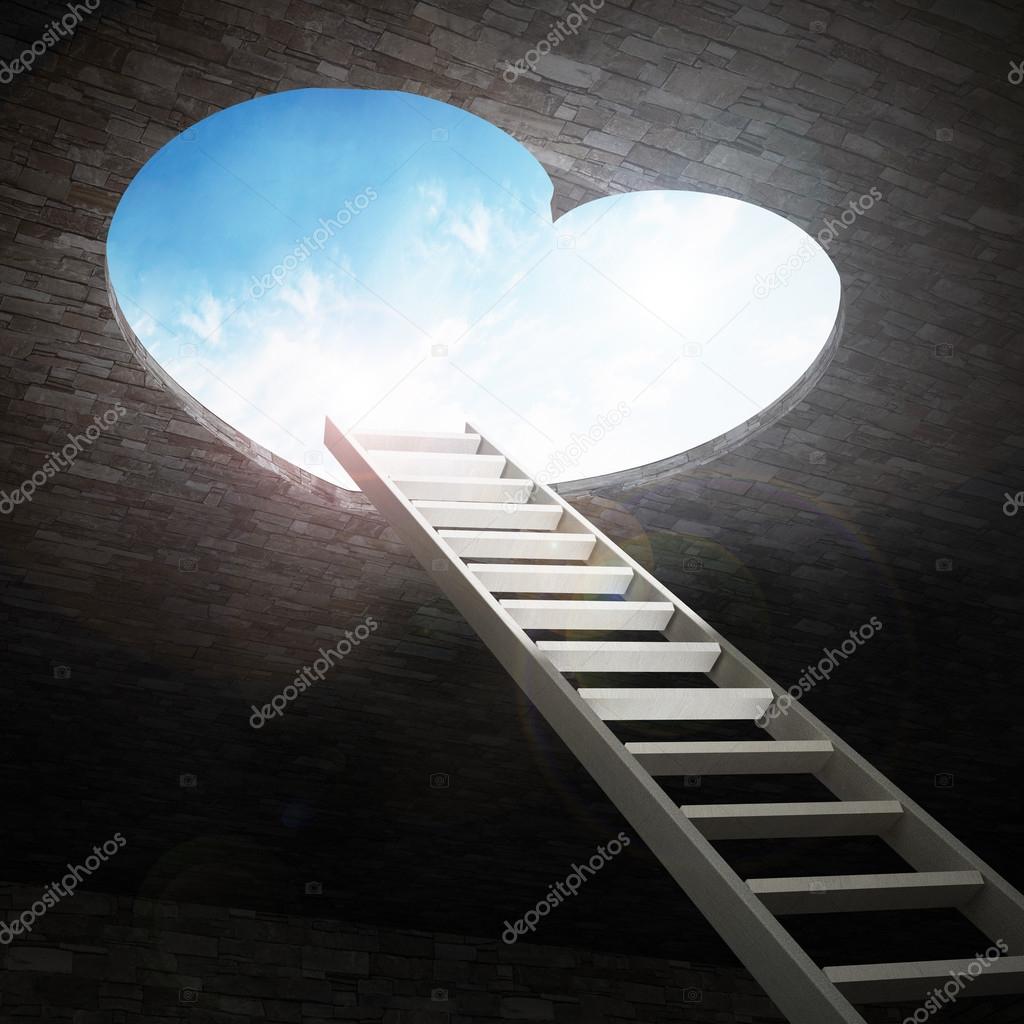Ladder leading to heart shaped opening