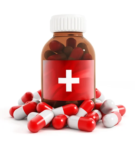 Butelka leku i tabletki — Zdjęcie stockowe