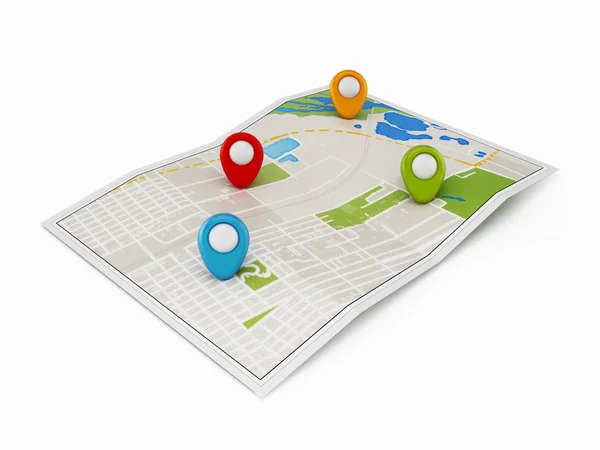 Mappa di navigazione con marcatori — Foto Stock