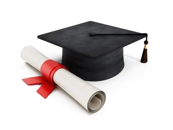 Mortar board and diploma — Stock Photo, Image