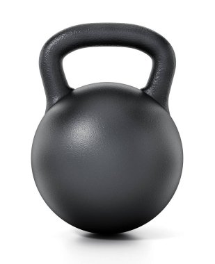 Beyaz arka planda siyah kettlebell izole edilmiş. 3B illüstrasyon.