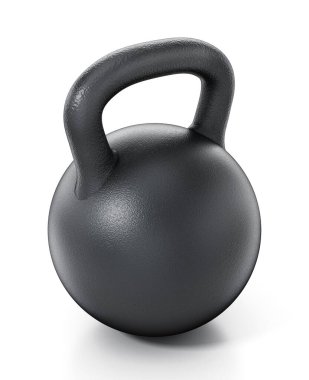 Beyaz arka planda siyah kettlebell izole edilmiş. 3B illüstrasyon.