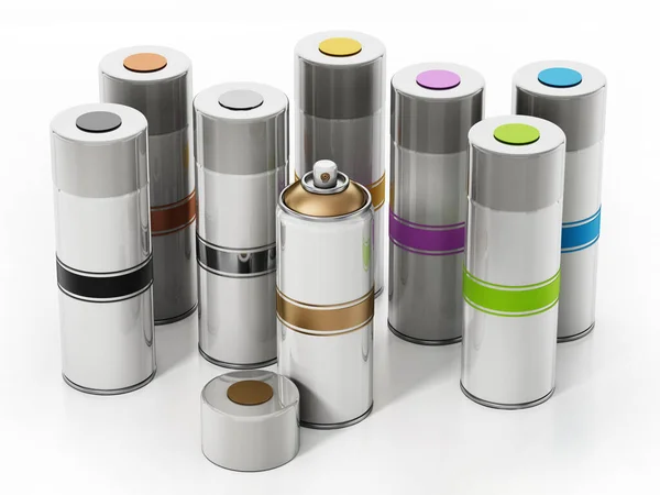 Färgglada Sprayburkar Isolerade Vit Bakgrund Illustration — Stockfoto