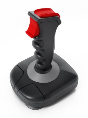 Beyaz arka planda izole edilmiş klasik joystick. 3B illüstrasyon.