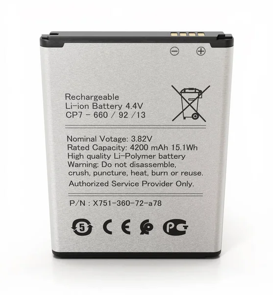 Batería Genérica Repuesto Para Smartphone Aislada Sobre Fondo Blanco Ilustración — Foto de Stock