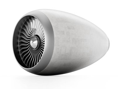 Beyaz arka plan üzerinde izole Jet motoru. 3D çizim.