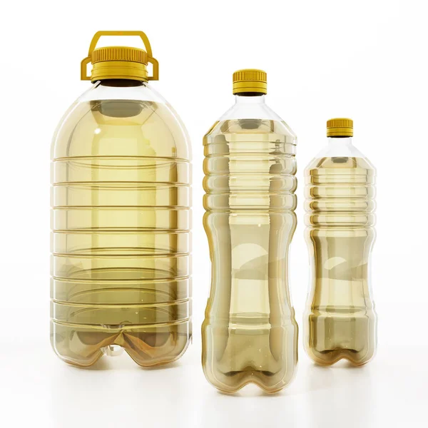 Botellas Aceite Girasol Aisladas Sobre Fondo Blanco Ilustración — Foto de Stock