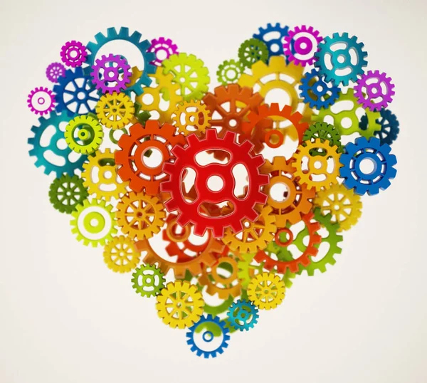 Πολύχρωμα Γρανάζια Στο Εσωτερικό Σχήμα Της Καρδιάς Απεικόνιση — Φωτογραφία Αρχείου