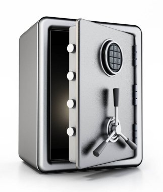 Half open steel safe with digital keypad isolated on white background. 3D illustration. clipart