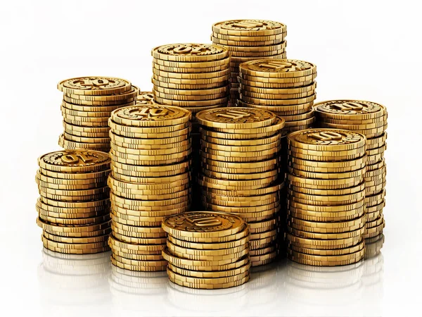 Stapel Generischer Goldmünzen Isoliert Auf Weißem Hintergrund Illustration — Stockfoto