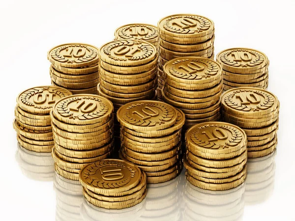 白い背景に分離された一般的な金のコインのスタック 3Dイラスト — ストック写真